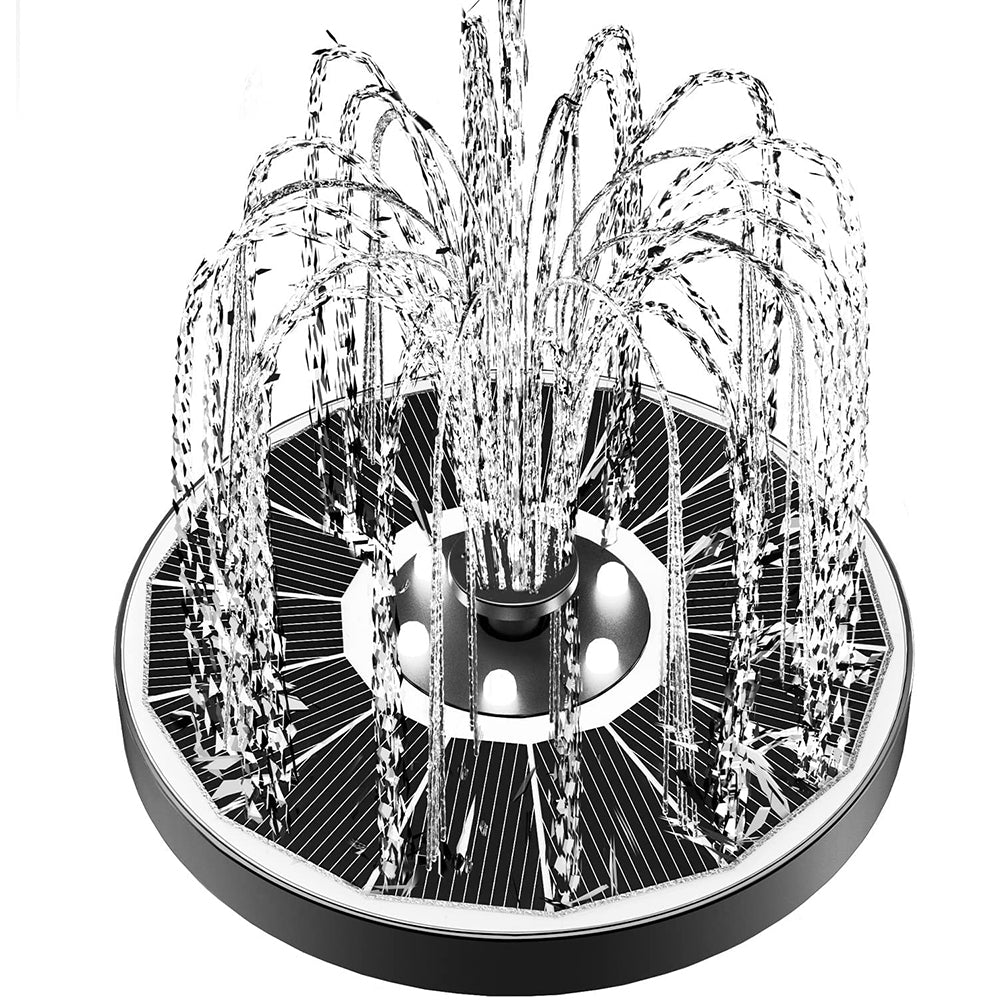 Bakyard Solar Bird Bath Fountain | Auto Color LED Lights & 7 Nozzles
