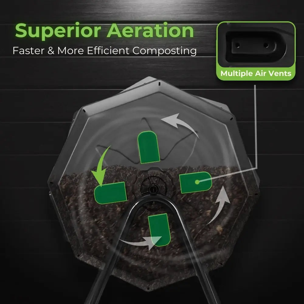 Bakyard Dual Chamber Compost Tumbler & Bin | 163L Rotating Compost Bin for Faster Garden Composting | Sliding Doors & Solid Steel Frame