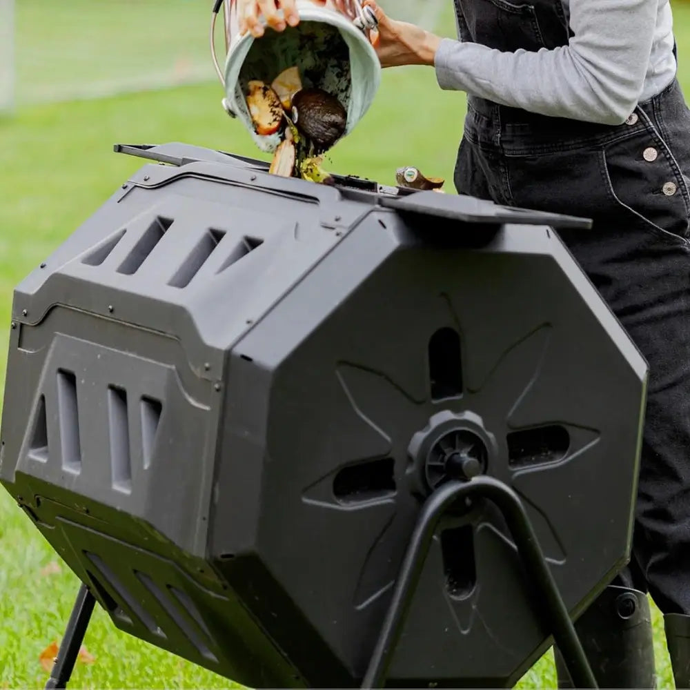 Bakyard Dual Chamber Compost Tumbler & Bin | 163L Rotating Compost Bin for Faster Garden Composting | Sliding Doors & Solid Steel Frame