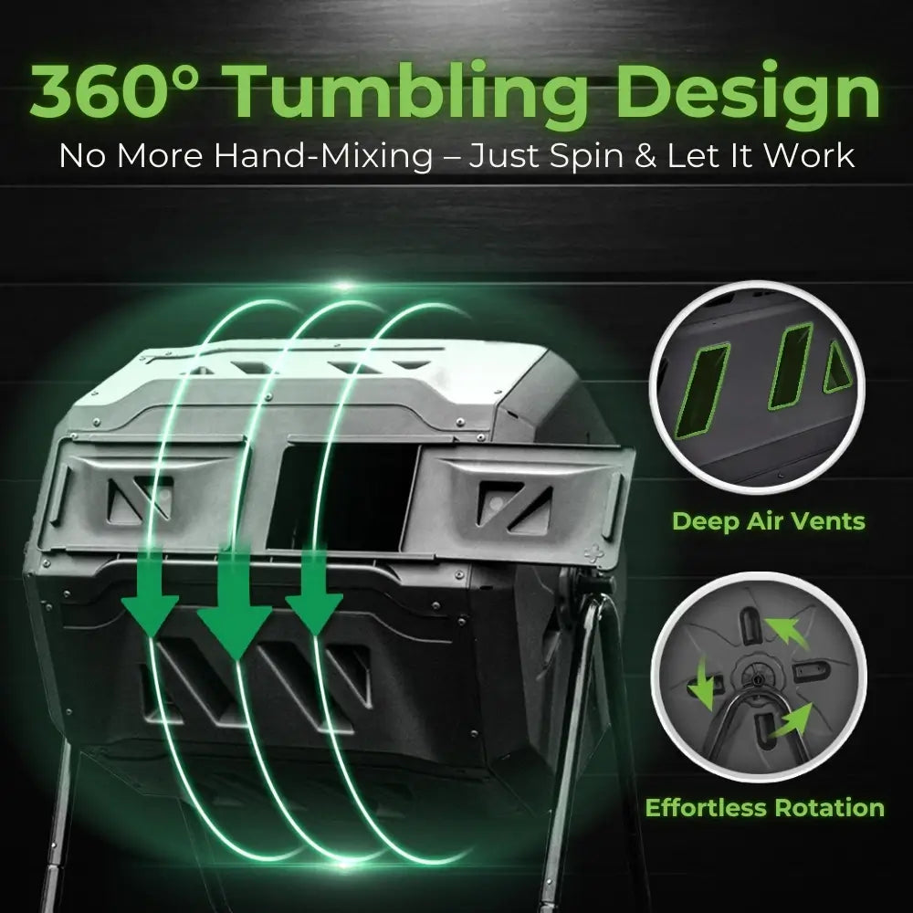 Bakyard Dual Chamber Compost Tumbler & Bin | 163L Rotating Compost Bin for Faster Garden Composting | Sliding Doors & Solid Steel Frame