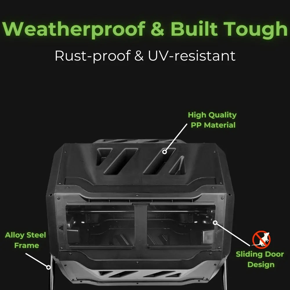 Bakyard Dual Chamber Compost Tumbler & Bin | 163L Rotating Compost Bin for Faster Garden Composting | Sliding Doors & Solid Steel Frame