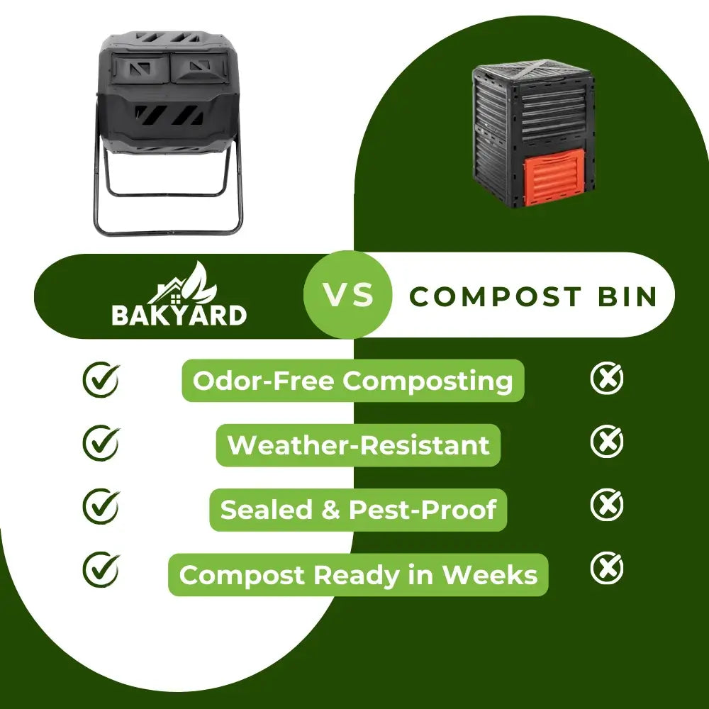 Bakyard Dual Chamber Compost Tumbler & Bin | 163L Rotating Compost Bin for Faster Garden Composting | Sliding Doors & Solid Steel Frame