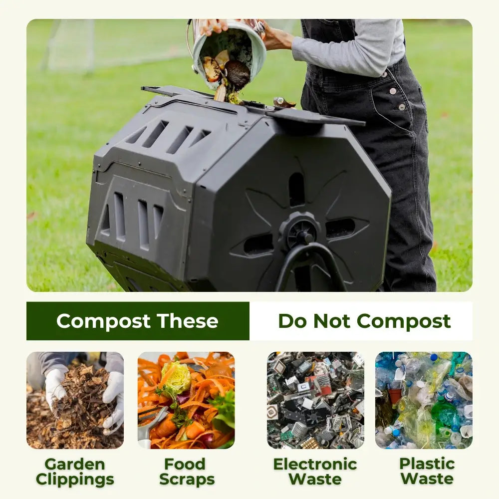 Bakyard Dual Chamber Compost Tumbler & Bin | 163L Rotating Compost Bin for Faster Garden Composting | Sliding Doors & Solid Steel Frame
