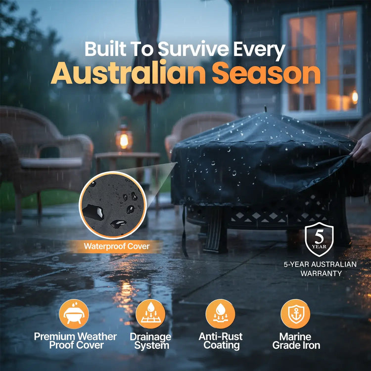 Bakyard Ember Ring fire pit with weather cover