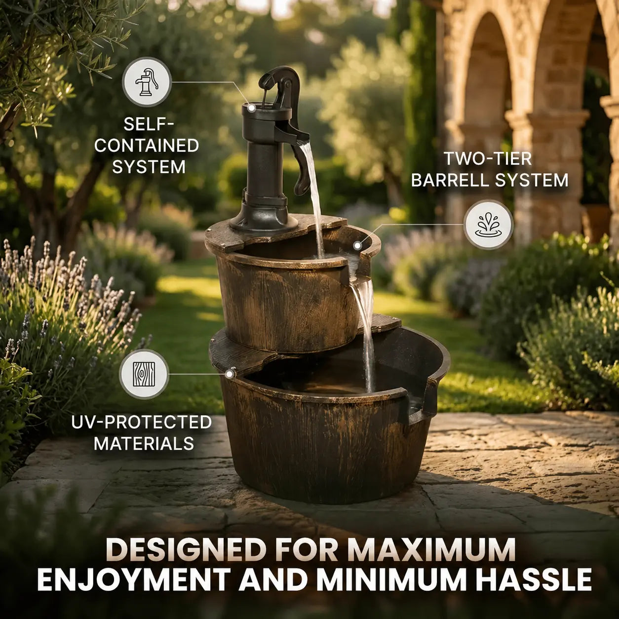 Bakyard Cascara solar-powered water feature, cordless