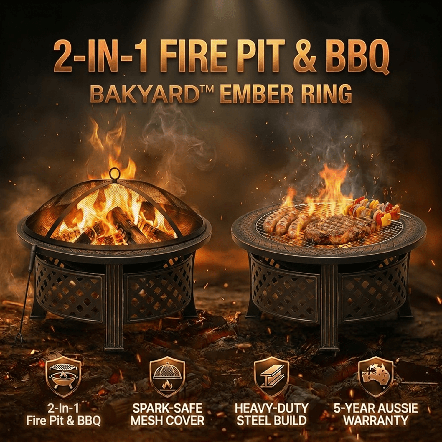 Bakyard Ember Ring 2-in-1 fire pit and BBQ, 81cm across