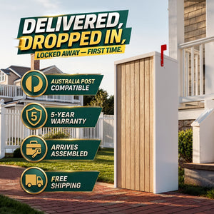 Aspen parcel letterbox at a front door