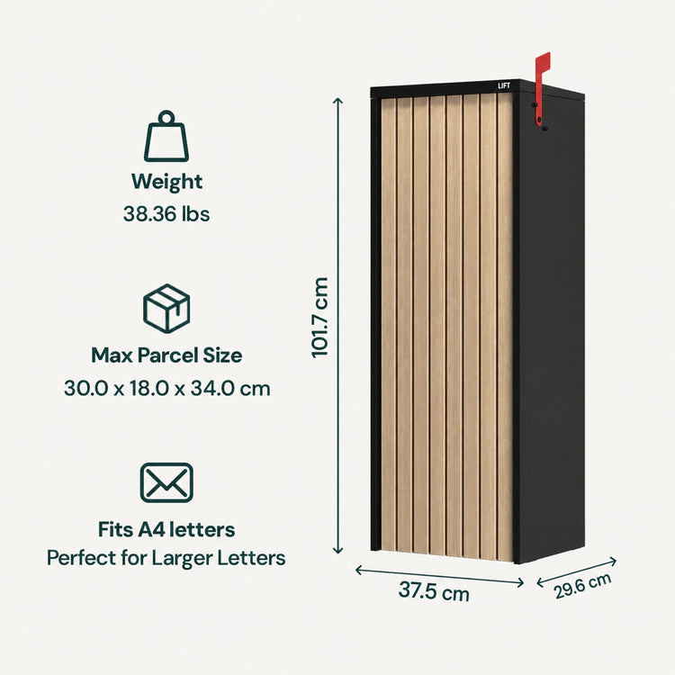Aspen parcel letterbox in a finished entryway