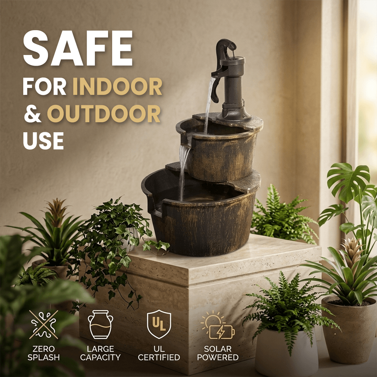 Bakyard Cascara Solar-Powered Water Fountain