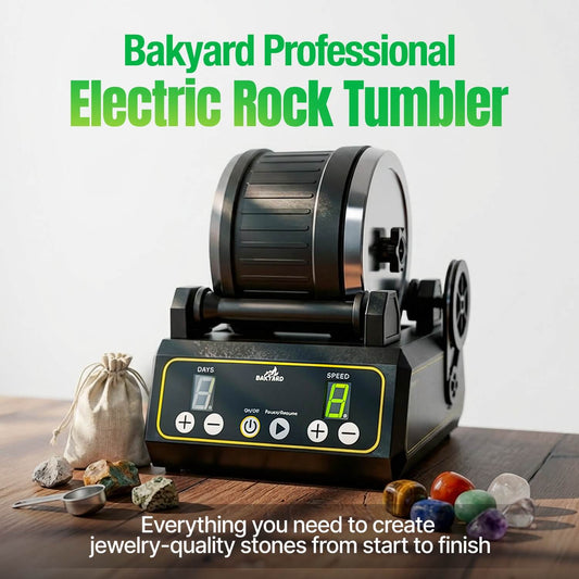 Bakyard professional electric rock tumbler kit with barrel, grit, rough gemstones and jewellery findings