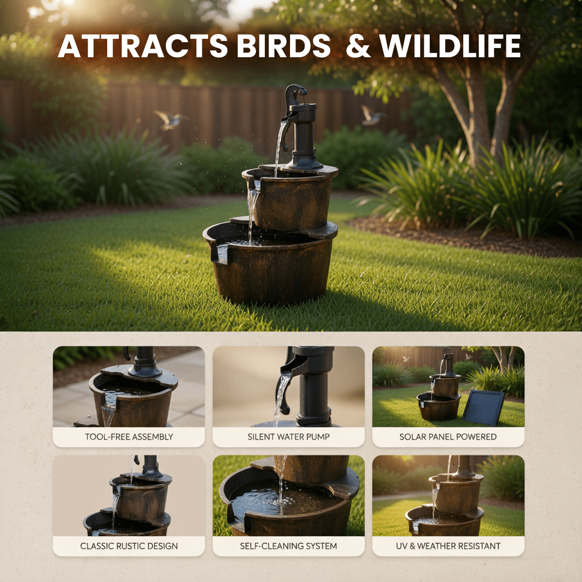 Bakyard Cascara Solar-Powered Water Fountain
